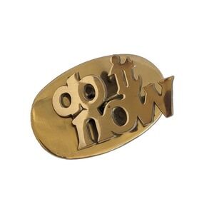 Vintage Solid Brass Do It Now Paper Clip Memo Holder Desk Accessory Mid Century
